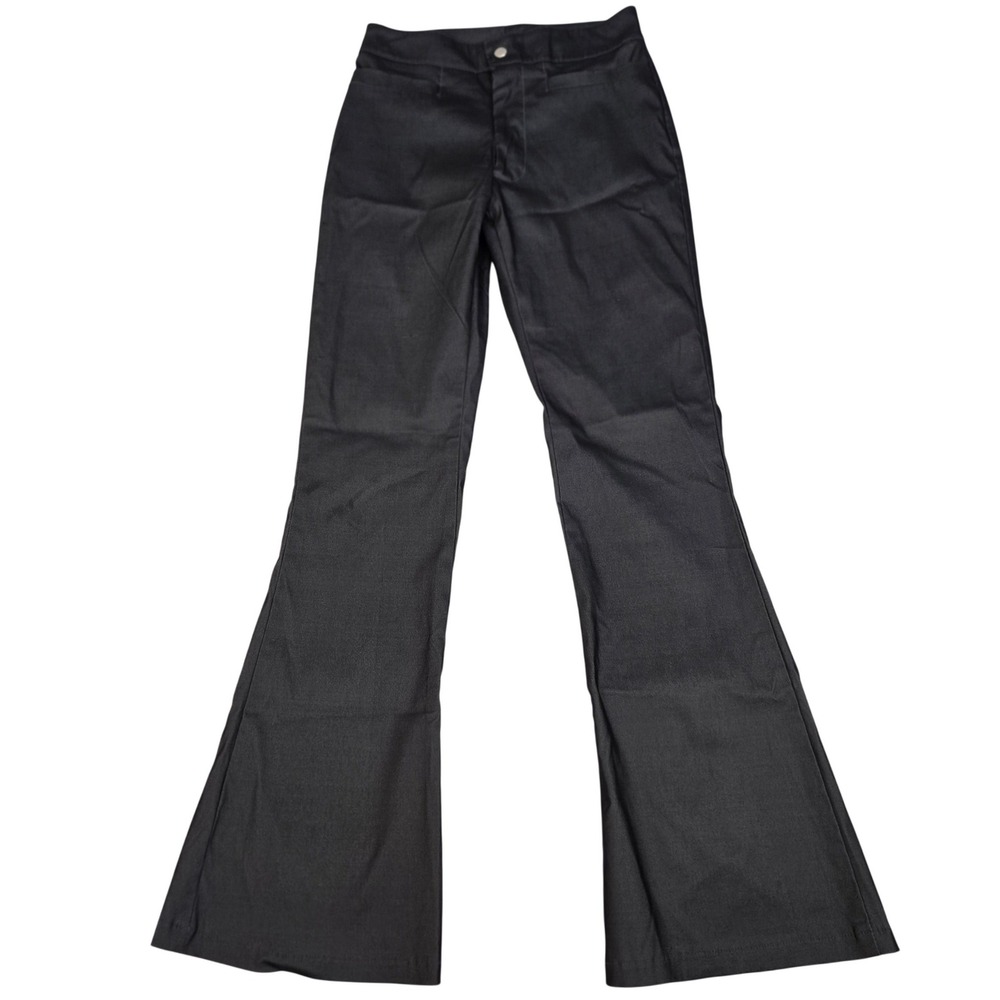 VTG 90s Studio XTC Liquid Black Pants S Flare Rave Club Wet Look High Rise USA